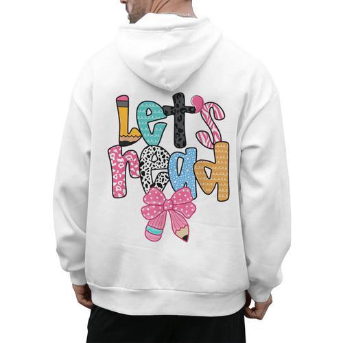 Lets Read Reading Teacher Back To School Literacy Pencil Bow Men's Hoodie Back Print - teacherstshirts.com