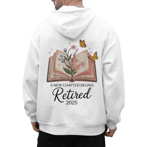 Retired 2025 A New Chapter Begins Retirement Teacher Book Men's Hoodie Back Print - teacherstshirts.com