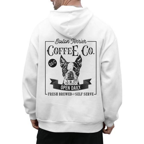 Retro Boston Terrier Coffee Dog Mom Coffee Lover Men's Hoodie Back Print - Bostonterriersmerch.com