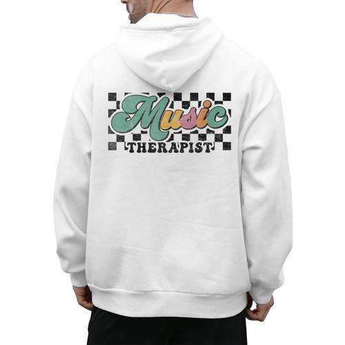 Retro Checkered Music Therapist Squad Music Therapy Teacher For Men Women Men's Hoodie Back Print - teacherstshirts.com AU