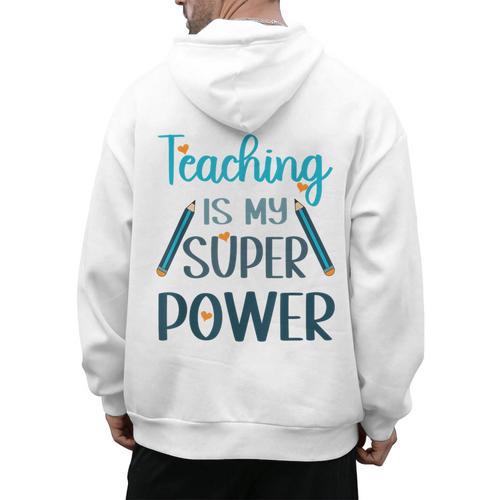 Retro Groovy Teaching Is My Super Power Teacher's Present Men Women Men's Hoodie Back Print - teacherstshirts.com AU