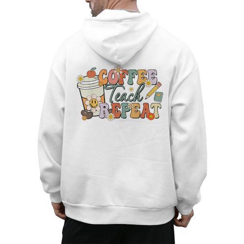 Retro Grovvy Coffee Teach Repeat Teacher Men's Hoodie Back Print - teacherstshirts.com AU
