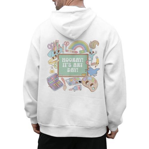 Retro Hooray It's Art Day Art Teacher Back To School Women Men's Hoodie Back Print - teacherstshirts.com