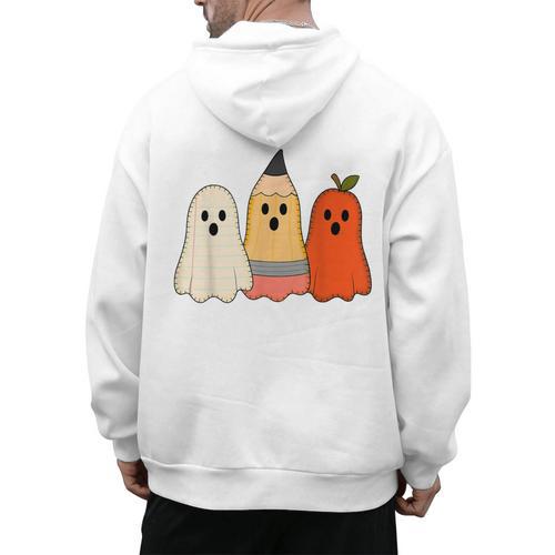 Retro Pencil Ghost Boo Spooky Teacher Halloween Costume Men's Hoodie Back Print - teacherstshirts.com