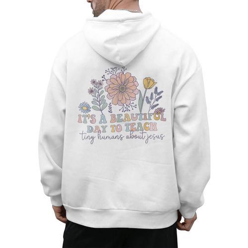 Retro I Teach Tiny Humans About Jesus Christian Teacher Men's Hoodie Back Print - teacherstshirts.com UK