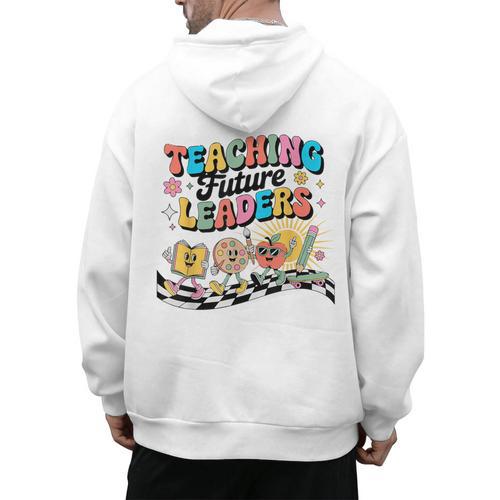 Retro Teaching Future Leaders Groovy Teacher Back To School Men's Hoodie Back Print - teacherstshirts.com UK