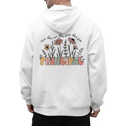 Retro Vintage Floral Principal Shirt For Women Teachers Day Men's Hoodie Back Print - teacherstshirts.com AU