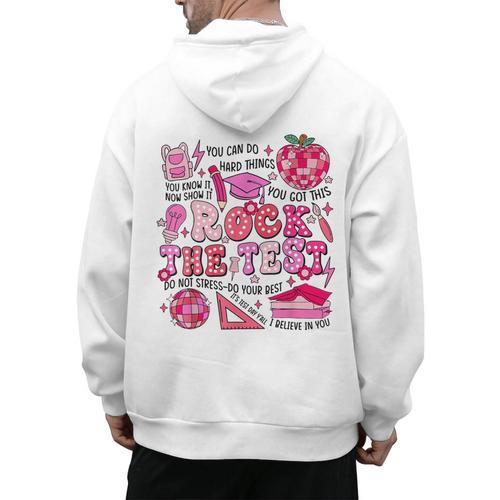 Rock The Test Testing Day Don't Stress Do Your Best Teacher For Men Women Girls Kids Men's Hoodie Back Print - teacherstshirts.com
