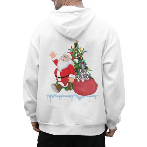 Santa Ugly Christmas Tree Lights Boston Terrier Dog Lover Men's Hoodie Back Print - Bostonterriersmerch.com