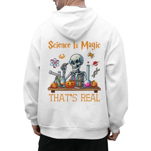 Science Is Magic Halloween Skeleton Students Teacher Men's Hoodie Back Print - teacherstshirts.com
