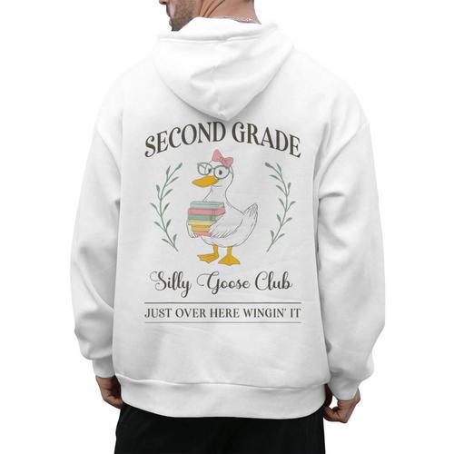 Second Grade Silly Goose Club For Teacher Or Student Men's Hoodie Back Print - teacherstshirts.com AU