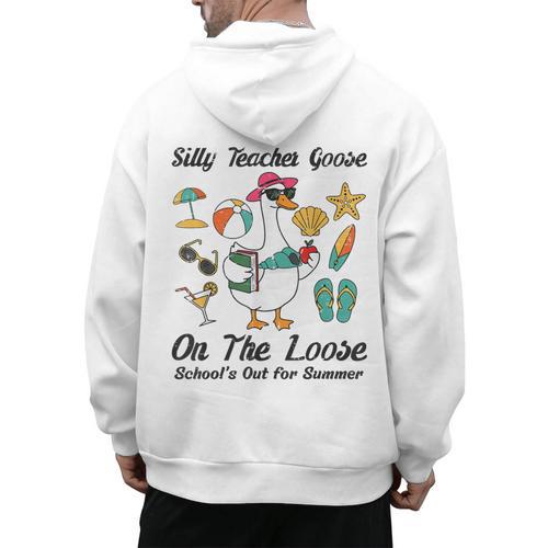 Silly Teacher Goose On The Loose School Out Summer Women Men Men's Hoodie Back Print - teacherstshirts.com AU