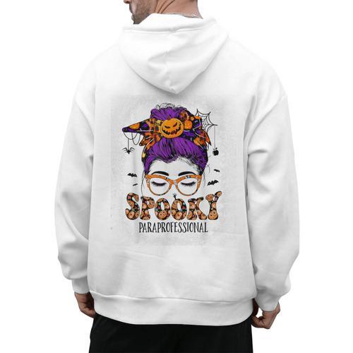 Spooky Paraprofessional Life Halloween Messy Bun Teacher For Men Women Men's Hoodie Back Print - teacherstshirts.com
