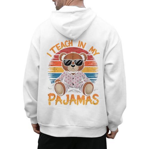 I Teach In My Pajamas Teacher Sunset Bear Retro Men's Hoodie Back Print - teacherstshirts.com DE