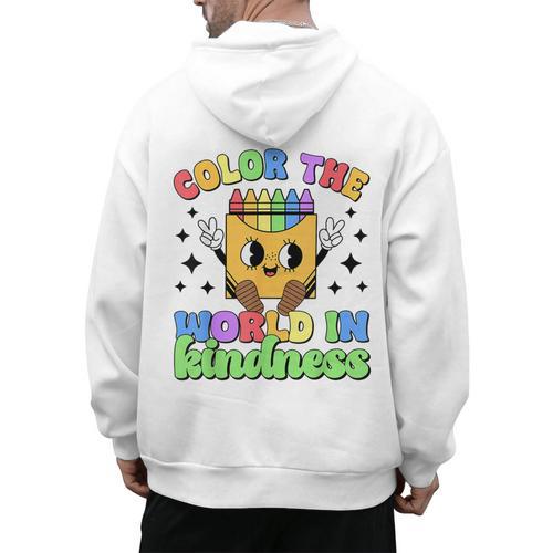 Teacher Back To School Color In Kindness Crayon Pencil Men's Hoodie Back Print - teacherstshirts.com