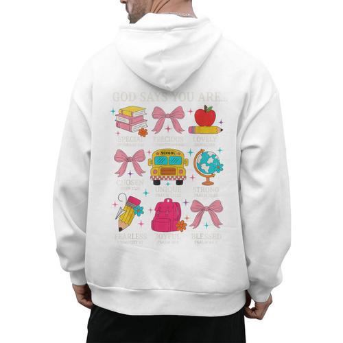 Teacher Christian God Says I Am Faith Religious Bible Verse Men's Hoodie Back Print - teacherstshirts.com DE