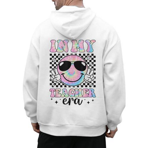In My Teacher Era Groovy Tie Dye Back To School Cute Teacher Men's Hoodie Back Print - teacherstshirts.com UK