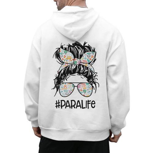 Teacher Para Life Tee Paraprofessional Cute Messy Bun Men's Hoodie Back Print - teacherstshirts.com UK