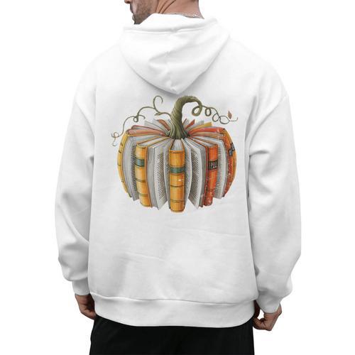 Teachers Students Fall Book Pumpkin Fall Librarians Bookworm Men's Hoodie Back Print - teacherstshirts.com UK