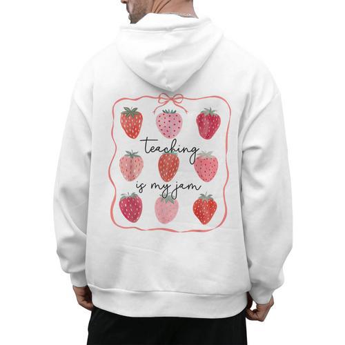 Teaching Is My Jam Teacher Team Crew Cute Strawberry Girls Men's Hoodie Back Print - teacherstshirts.com CA