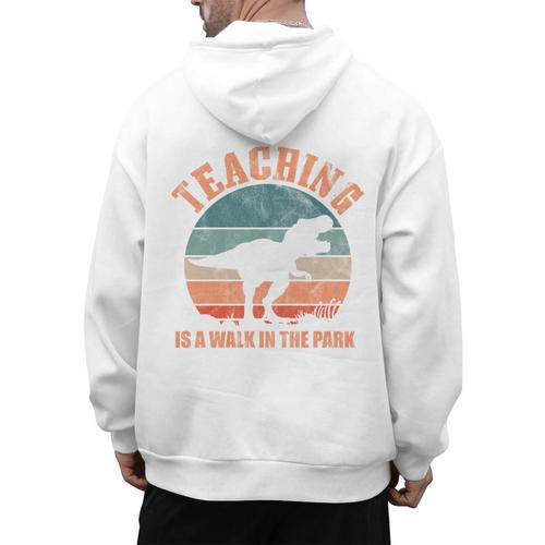 Teaching Is A Walk In The Park Teacher T-Rex Retro Men's Hoodie Back Print - teacherstshirts.com UK