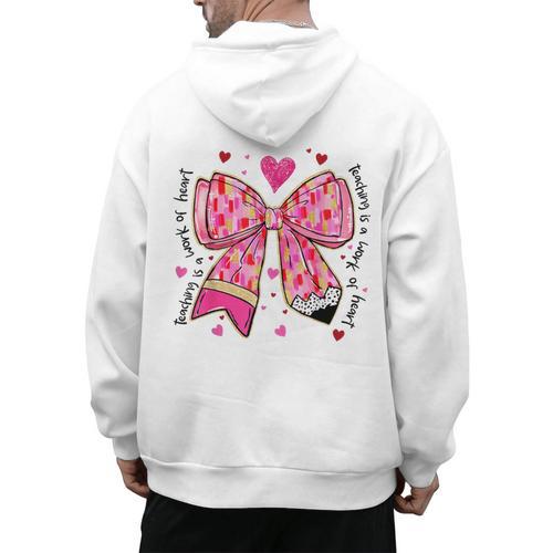 Teaching Is A Work Of Heart Pencil Bow Teacher Valentine Men's Hoodie Back Print - teacherstshirts.com CA