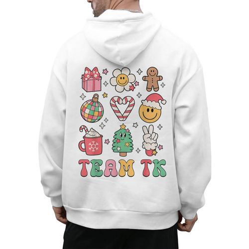 Team TK Teacher Christmas Groovy Smile Face Girl Boy Kid TK Men's Hoodie Back Print - teacherstshirts.com CA