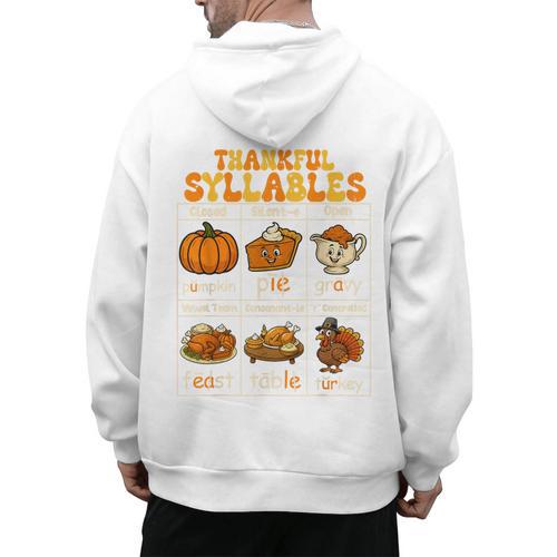 Thankful Syllables Teacher Thanksgiving Educational Kids Men's Hoodie Back Print - teacherstshirts.com AU