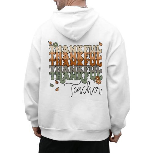 Thankful Teacher Thanksgiving Fall Pumpkin Turkey Men's Hoodie Back Print - teacherstshirts.com UK