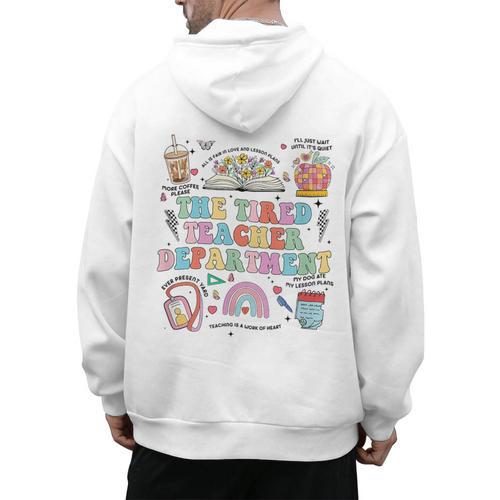 The Tired Teachers Department Retro Groovy Back To School Men's Hoodie Back Print - teacherstshirts.com CA