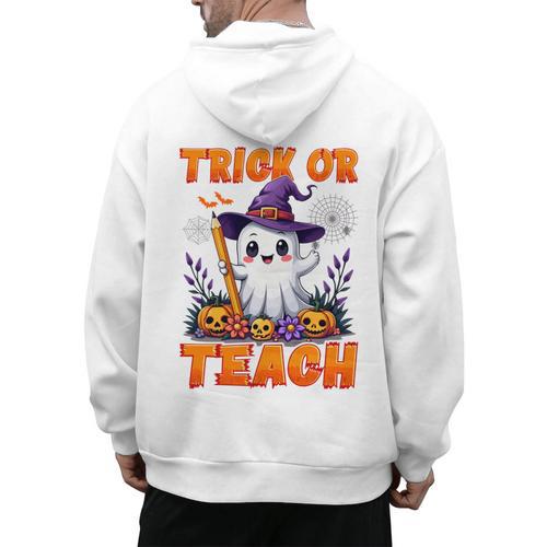 Trick Or Teach Teacher Halloween Ghost Pencil Floral Men's Hoodie Back Print - teacherstshirts.com DE