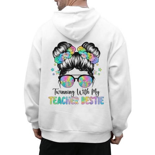 Twin Day Friends Teacher Twinning With My Bestie Men's Hoodie Back Print - teacherstshirts.com DE