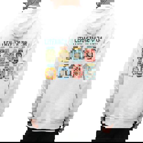 Women Literacy Is My Jam Literacy Teacher Reading Teacher Men&#x27;s Hoodie Back Print - teacherstshirts.com