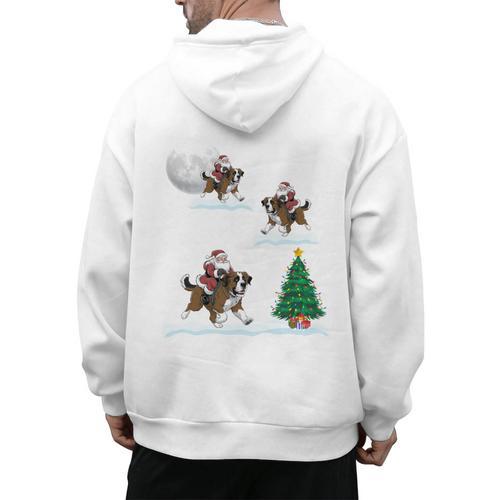 Xmas Lighting Tree Santa Riding Boston Terrier Christmas Men's Hoodie Back Print - Bostonterriersmerch.com