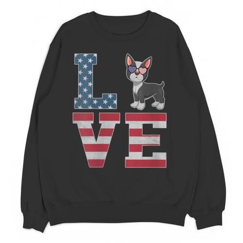 4th Of July Decor Patriotic LOVE Boston Terrier USA Flag Unisex Sweatshirt - Bostonterriersmerch.com
