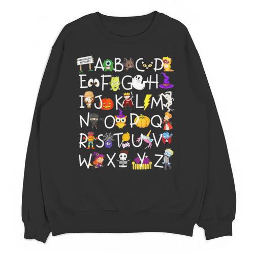 Alphabet ABCs Halloween Characters Kindergarten Teacher Kids Unisex Sweatshirt - teacherstshirts.com AU