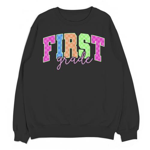 Back To School Neon Checkered First Grade Colorful Teacher Unisex Sweatshirt - teacherstshirts.com