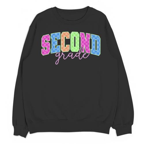 Back To School Neon Checkered Second Grade Colorful Teacher Unisex Sweatshirt - teacherstshirts.com