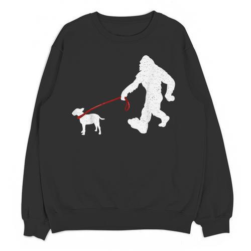 Bigfoot Walking With Bull Terrier Dog Unisex Sweatshirt - Bostonterriersmerch.com UK