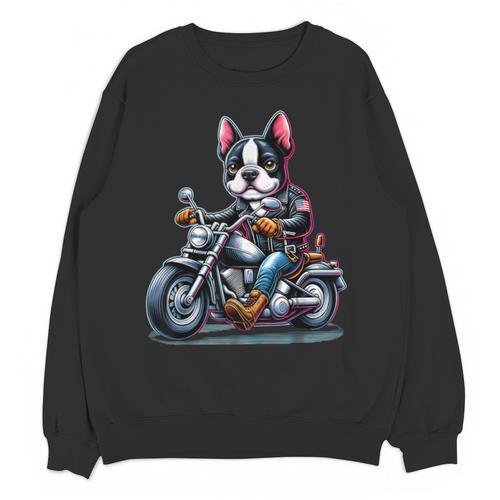 Biker Boston Terrier Dog Riding Motorbike Unisex Sweatshirt - Bostonterriersmerch.com