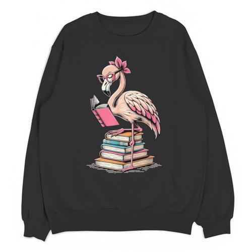 Book Lover Cute Flamingo Reading Teacher Librarian Women Unisex Sweatshirt - teacherstshirts.com