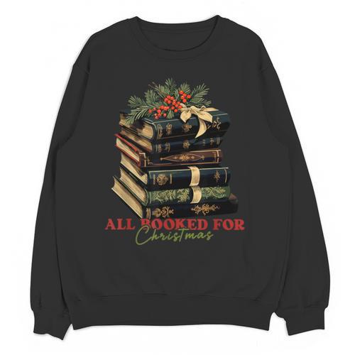 All Booked For Christmas Christmas Book Tree For Teacher For Men Women Kids Unisex Sweatshirt - teacherstshirts.com DE