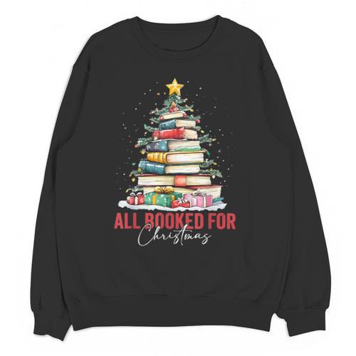 All Booked For Christmas Xmas Tree Teacher Holiday Pajamas Unisex Sweatshirt - teacherstshirts.com CA