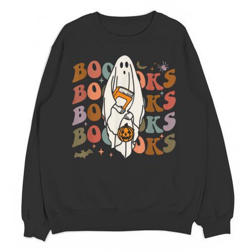Booooks Ghost Halloween Groovy Vintage Teacher Book Reading Unisex Sweatshirt - teacherstshirts.com DE