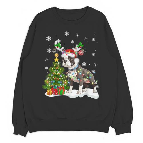 Boston Terrier Christmas Tree Lights Santa Hat Unisex Sweatshirt - Bostonterriersmerch.com