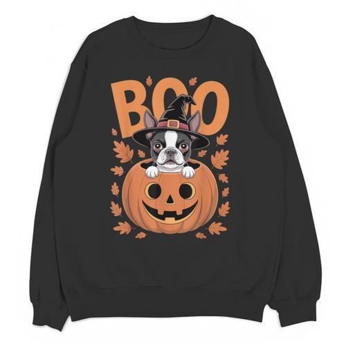Boston Terrier Costume On Pumpkin Halloween Boston Terrier Unisex Sweatshirt - Bostonterriersmerch.com