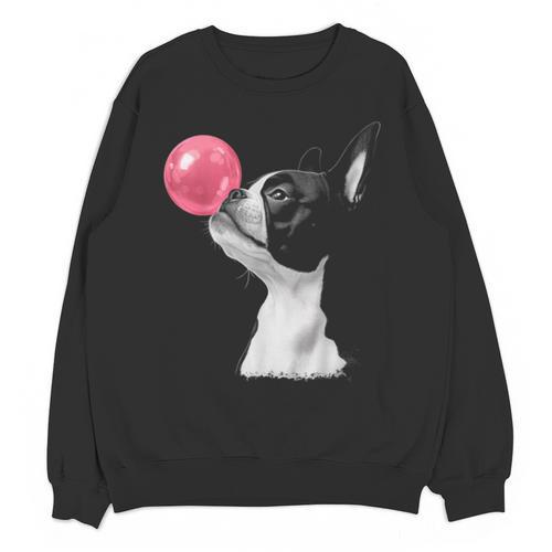 Boston Terrier Dog Blowing Chewing Bubble Gum Pink Unisex Sweatshirt - Bostonterriersmerch.com