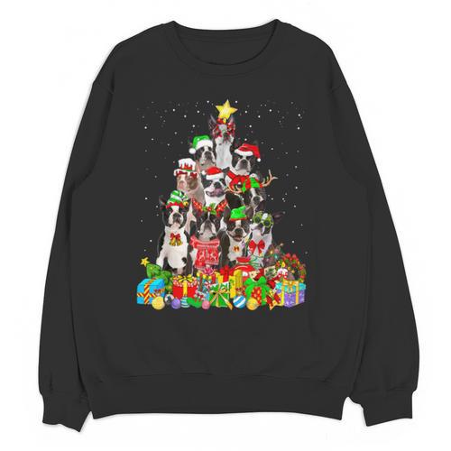 Boston Terrier Dog Christmas Tree Lights Xmas Pajama For Men Women Kids Unisex Sweatshirt - Bostonterriersmerch.com
