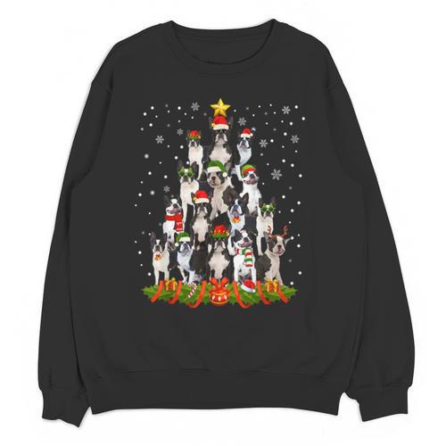 Boston Terrier Dog Christmas Tree Santa Hat Xmas Pajama Men Women Kids Unisex Sweatshirt - Bostonterriersmerch.com