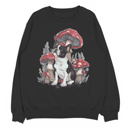 Boston Terrier Dog Cottagecore Aesthetic Mushroom Hat Unisex Sweatshirt - Bostonterriersmerch.com
